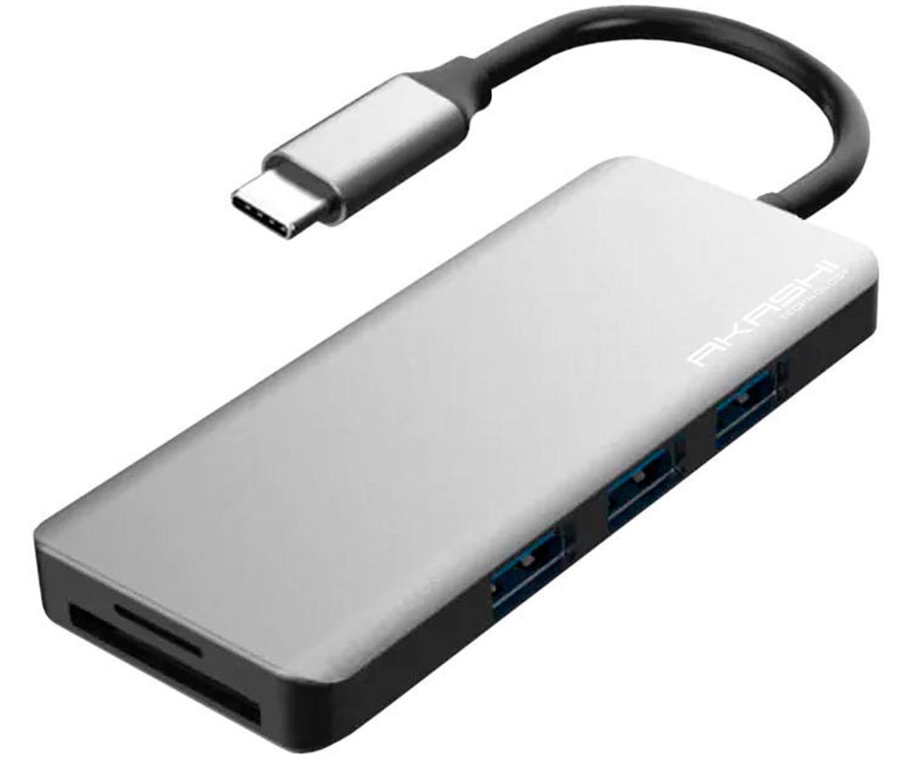 AKASHI HUB USB-C UNIVERSAL GRIS CON SALIDAS USB-C HDMI USB 3.0 SD Y MICROSD