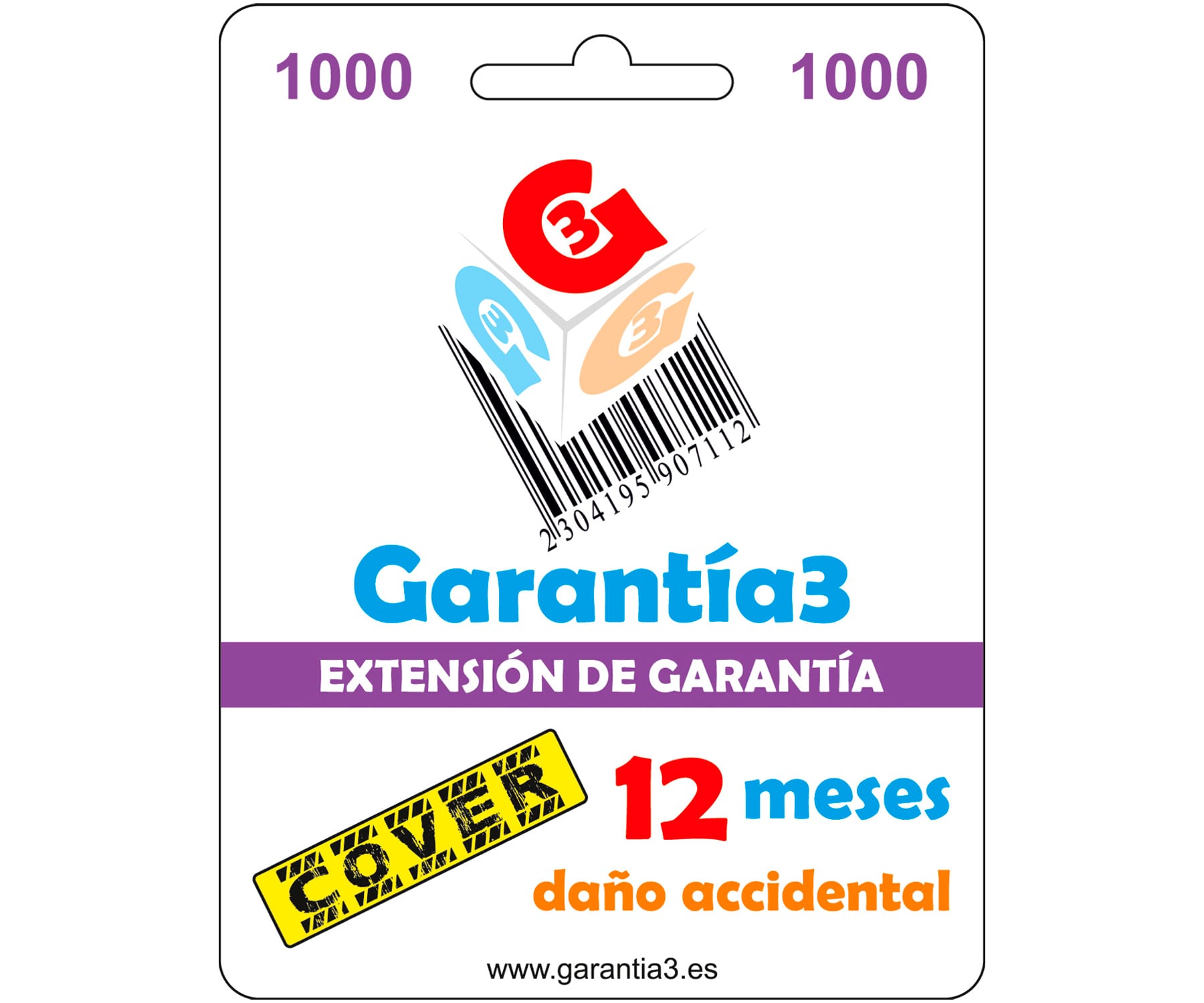 GARANTÍA3 COVER 1000 / GARANTÍA POR ROTURA Y DAÑO ACCIDENTAL DE 1 AÑO HASTA 1.000€