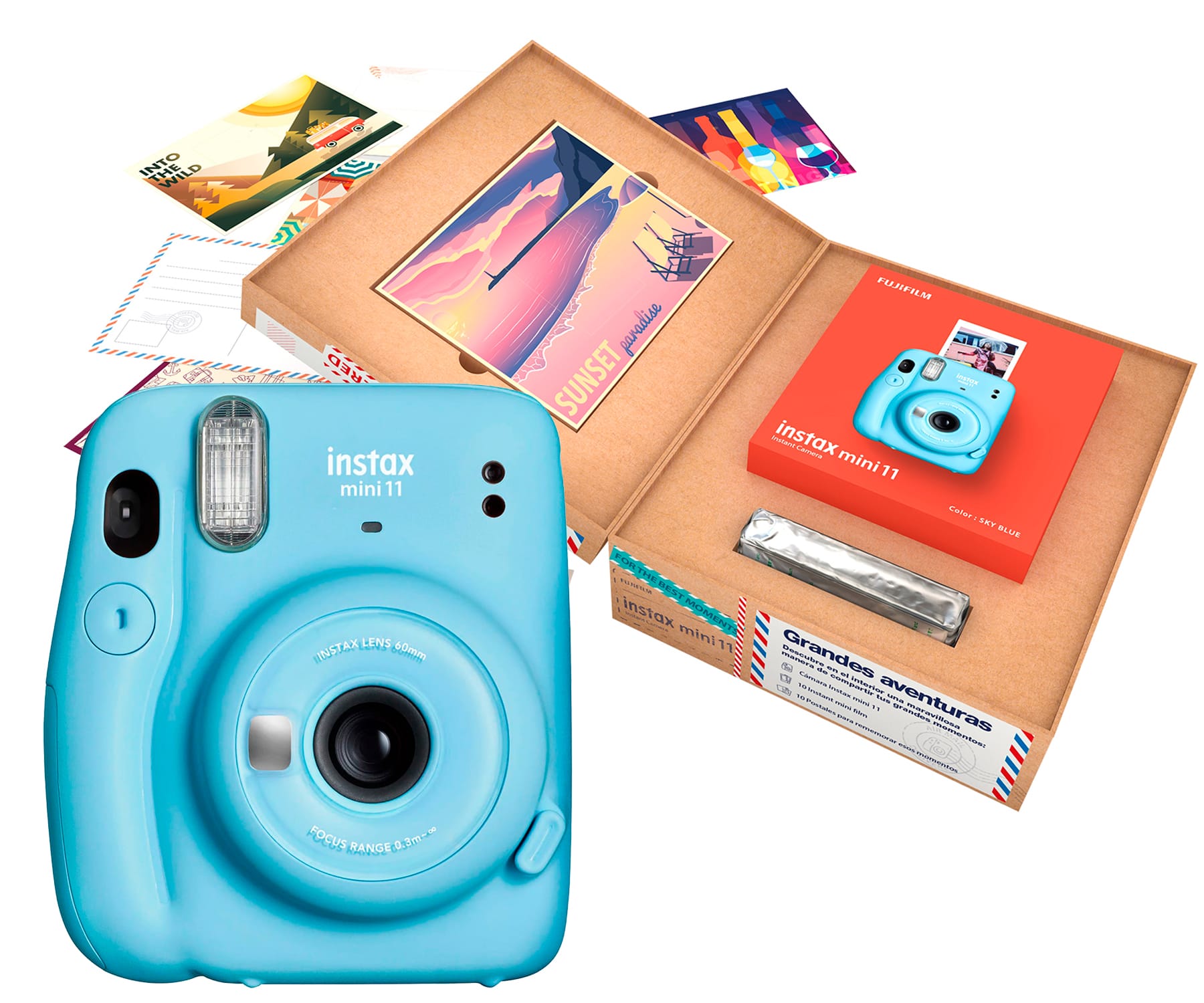 FUJIFILM INSTAX MINI 11 SKY BLUE / CÁMARA INSTANTÁNEA / BUNDLE GRANDES AVENTURAS