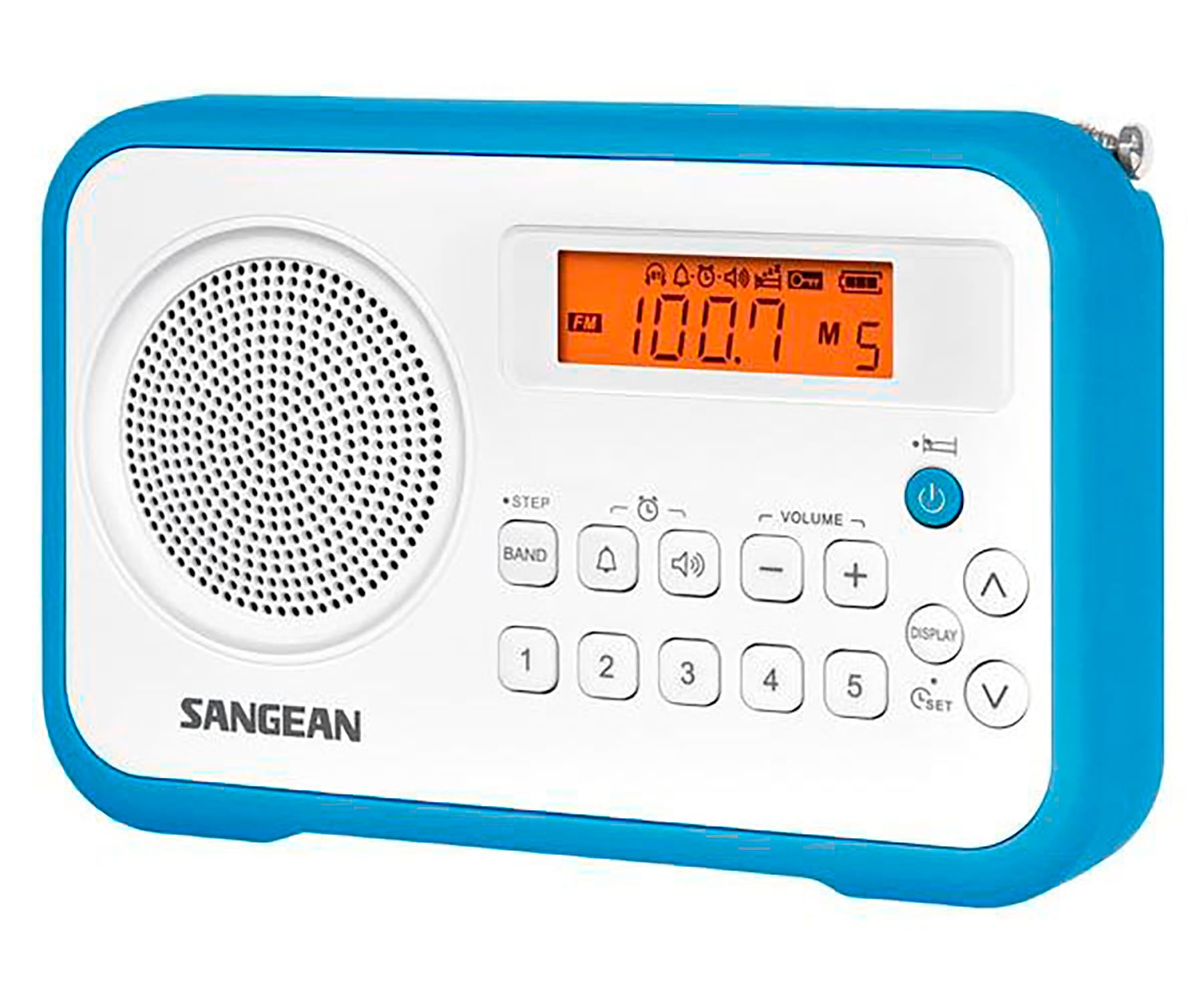 SANGEAN PRD18 B-A AZUL BLANCO RADIO DIGITAL PORTÁTIL FM AM PANTALLA LCD ALARMA BATERÍA